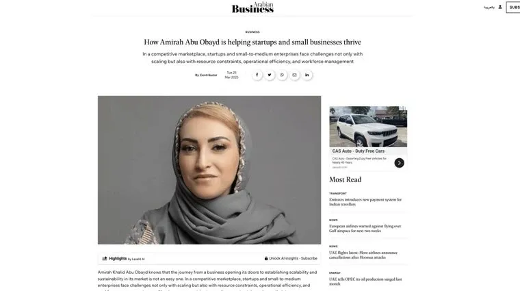 Arabian Business article featuring Amirah Abu Obayd
