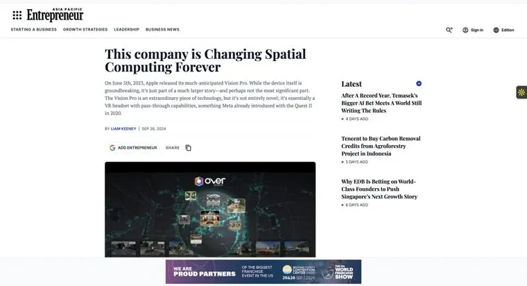 Entrepreneur article featuring Over the Reality